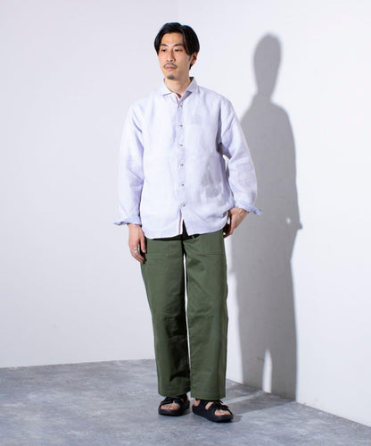 【GLOSTER/格洛斯特】100%亞麻 剪裁開衩長袖襯衫