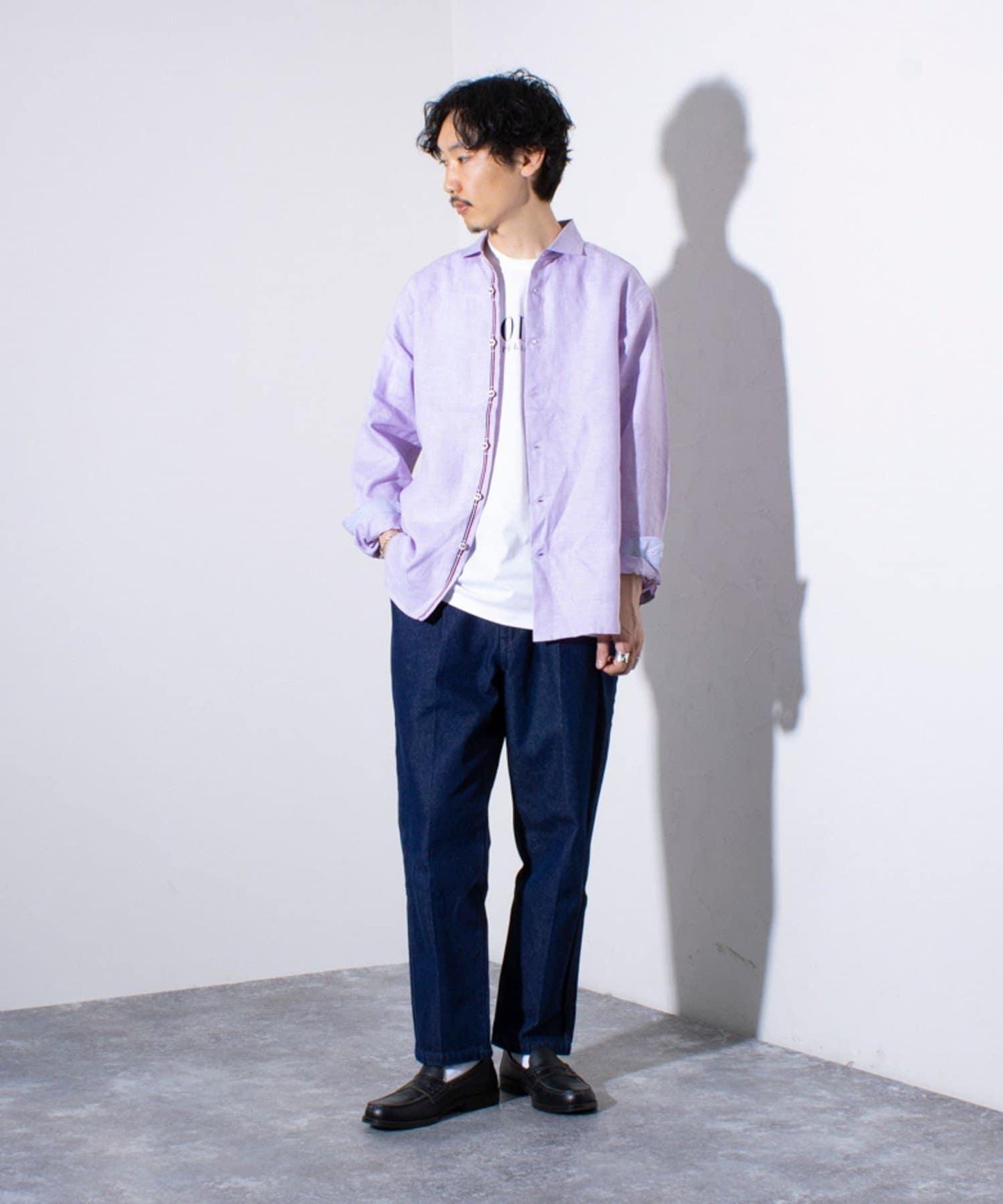 【GLOSTER/格洛斯特】100%亞麻 剪裁開衩長袖襯衫