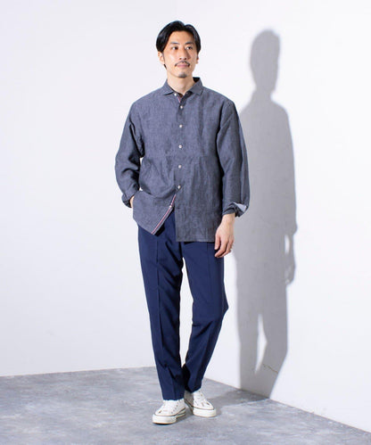 【GLOSTER/格洛斯特】100%亞麻 剪裁開衩長袖襯衫
