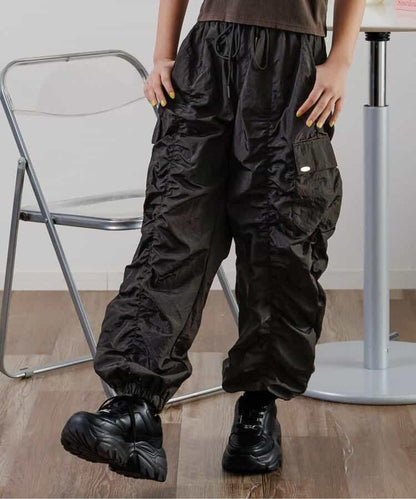 閃亮褶皺工裝褲