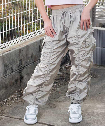 閃亮褶皺工裝褲