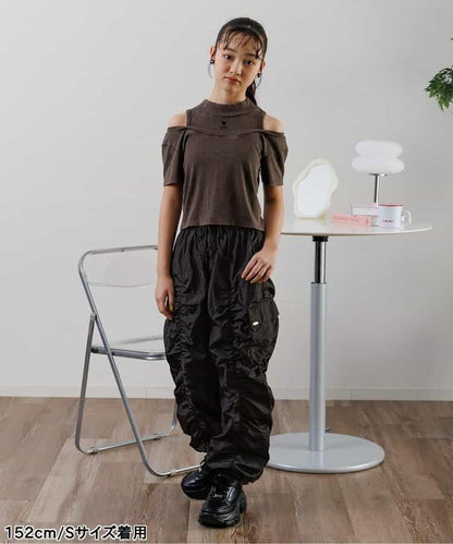 閃亮褶皺工裝褲