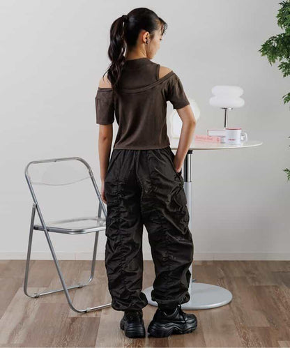 閃亮褶皺工裝褲