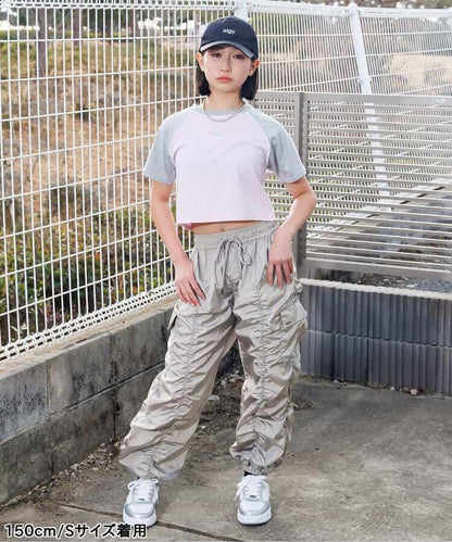 閃亮褶皺工裝褲