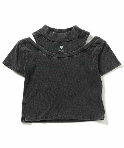 顏料露肩條紋T恤