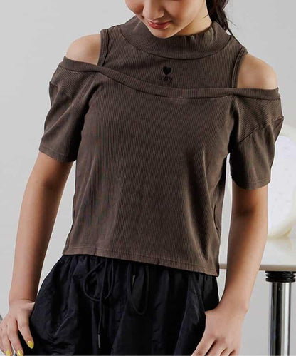 顏料露肩條紋T恤