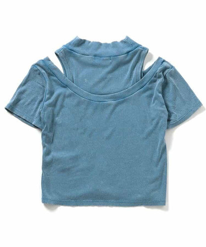 顏料露肩條紋T恤