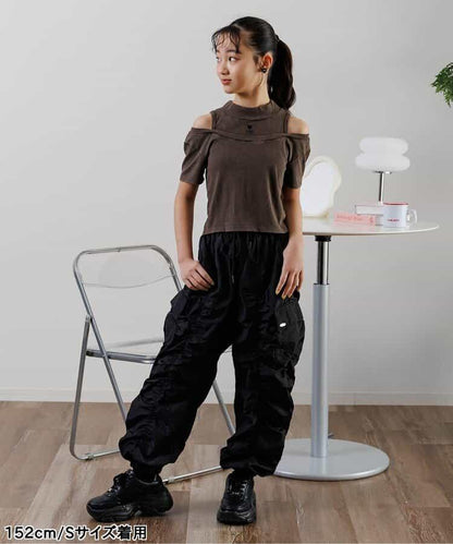 顏料露肩條紋T恤