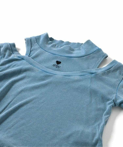 顏料露肩條紋T恤