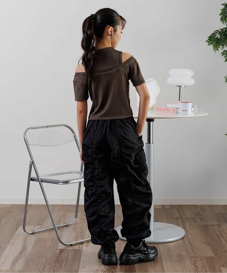 顏料露肩條紋T恤