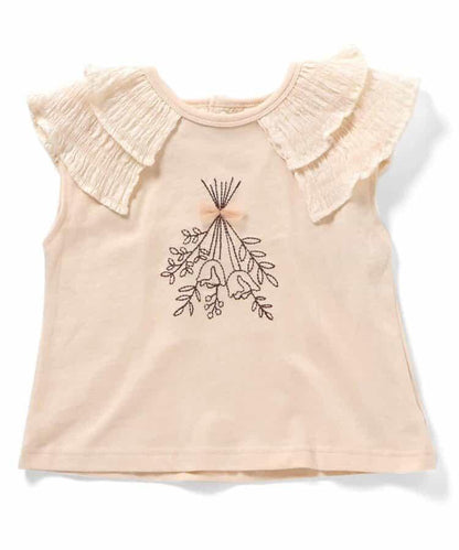 荷葉領 圖案刺繡T恤