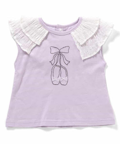 荷葉領 圖案刺繡T恤