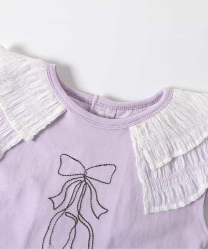 荷葉領 圖案刺繡T恤