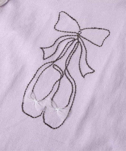 荷葉領 圖案刺繡T恤