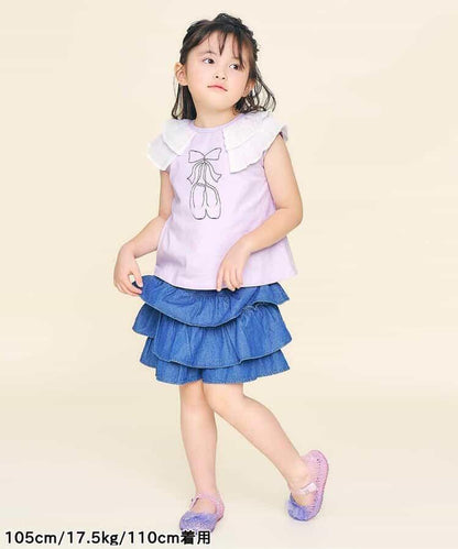 荷葉領 圖案刺繡T恤