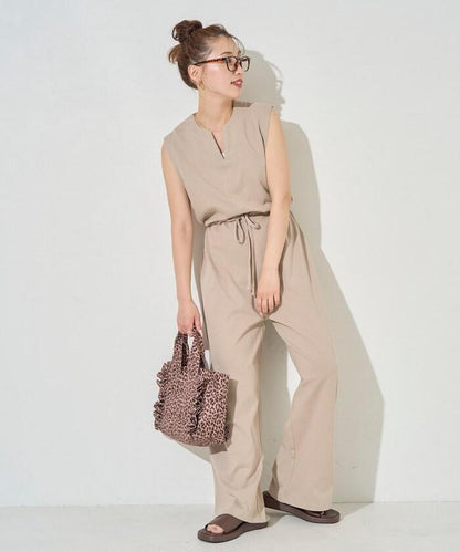 無袖腰帶連體褲