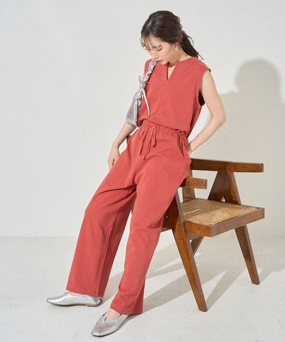 無袖腰帶連體褲