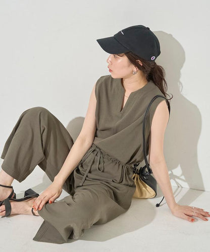 無袖腰帶連體褲