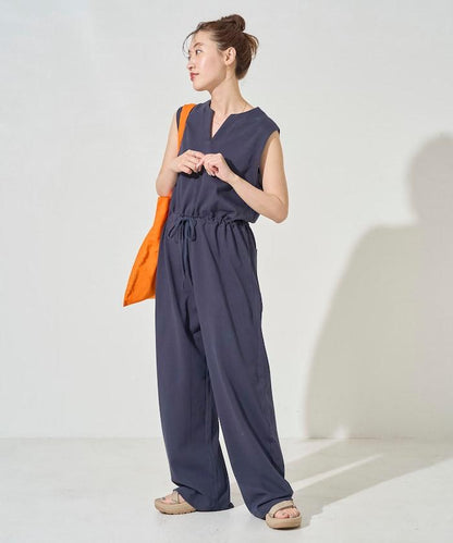 無袖腰帶連體褲