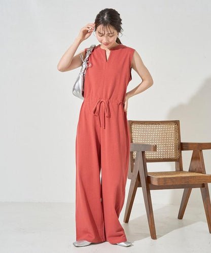 無袖腰帶連體褲