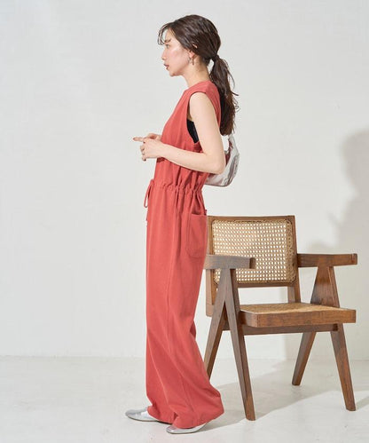 無袖腰帶連體褲