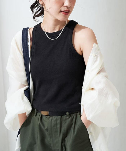 帶杯的無袖棉質肋條背心