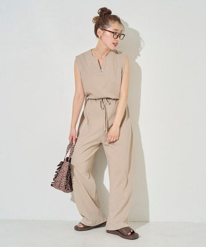 無袖腰帶連體褲