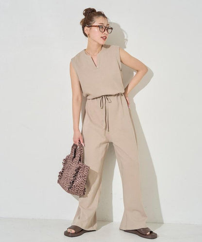 無袖腰帶連體褲