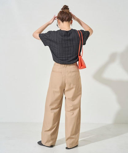 流蘇條紋提花短袖T恤