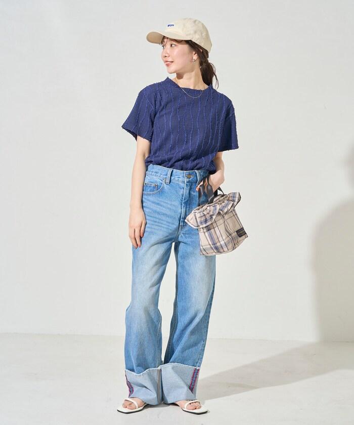 流蘇條紋提花短袖T恤