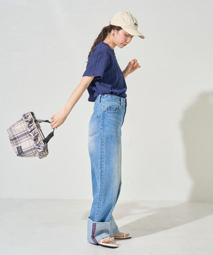 流蘇條紋提花短袖T恤