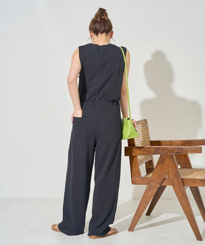 無袖腰帶連體褲