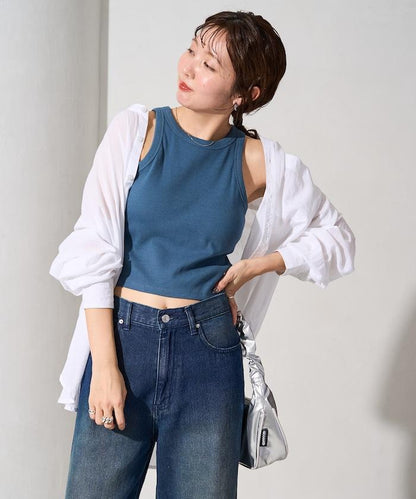 帶杯的無袖棉質肋條背心