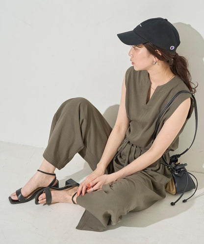 無袖腰帶連體褲