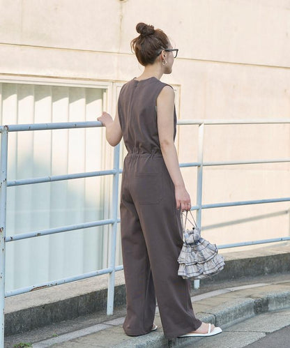 無袖腰帶連體褲
