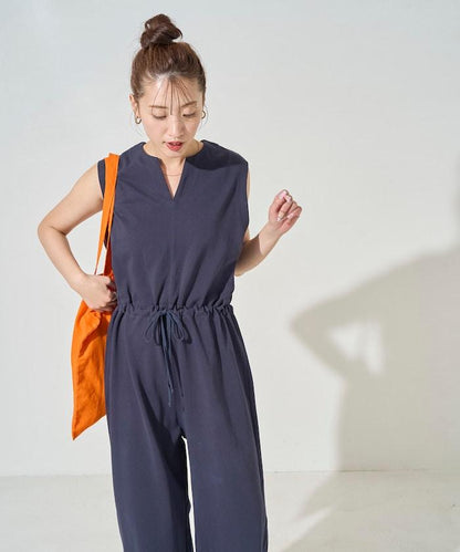 無袖腰帶連體褲