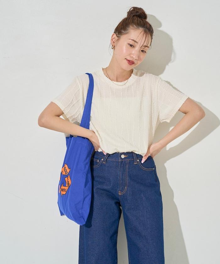 流蘇條紋提花短袖T恤