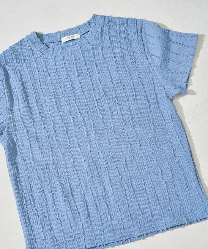 流蘇條紋提花短袖T恤