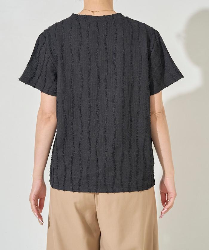 流蘇條紋提花短袖T恤