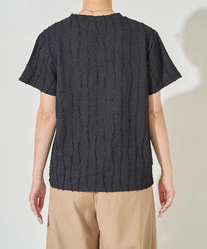 流蘇條紋提花短袖T恤