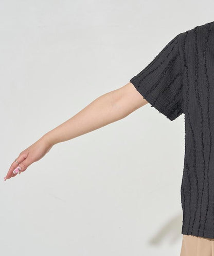 流蘇條紋提花短袖T恤