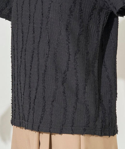 流蘇條紋提花短袖T恤