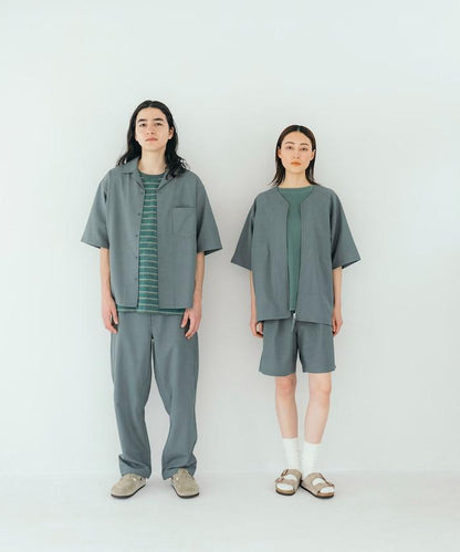 速乾材料 舒適版型 開領襯衫 短袖 亞麻風