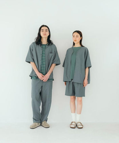 速乾材料 舒適版型 無領 棒球衫 短袖 亞麻風 居家護理