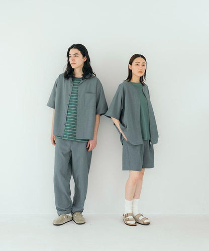 速乾材料 舒適版型 開領襯衫 短袖 亞麻風