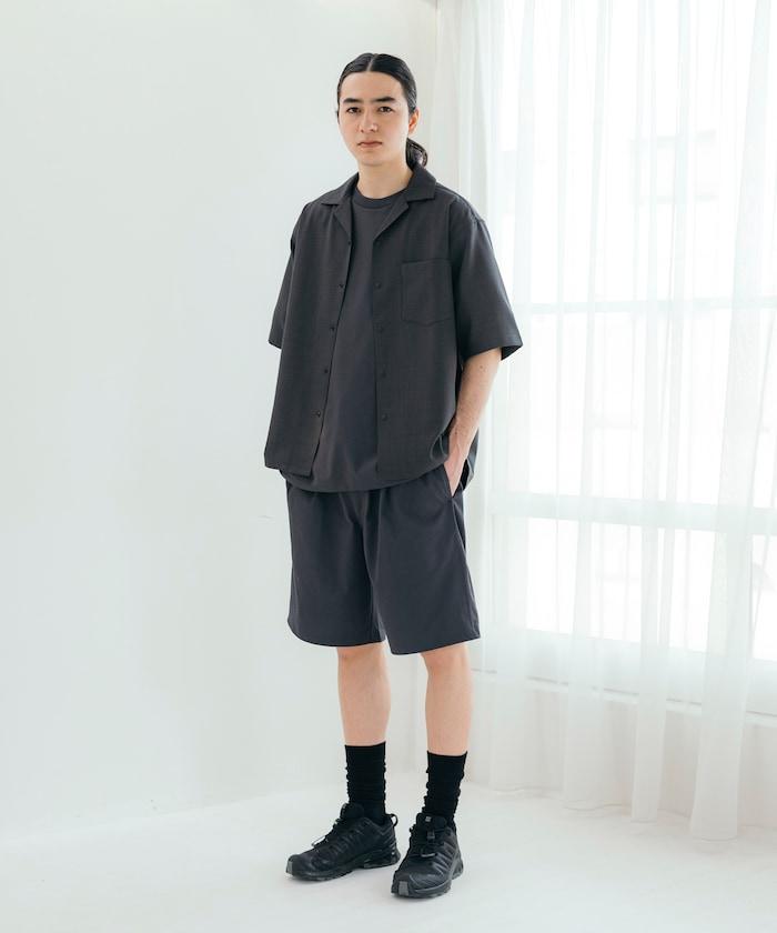 速乾材料 舒適版型 開領襯衫 短袖 亞麻風