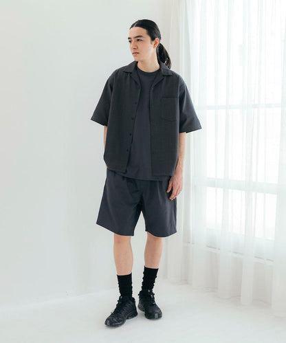速乾材料 舒適版型 開領襯衫 短袖 亞麻風