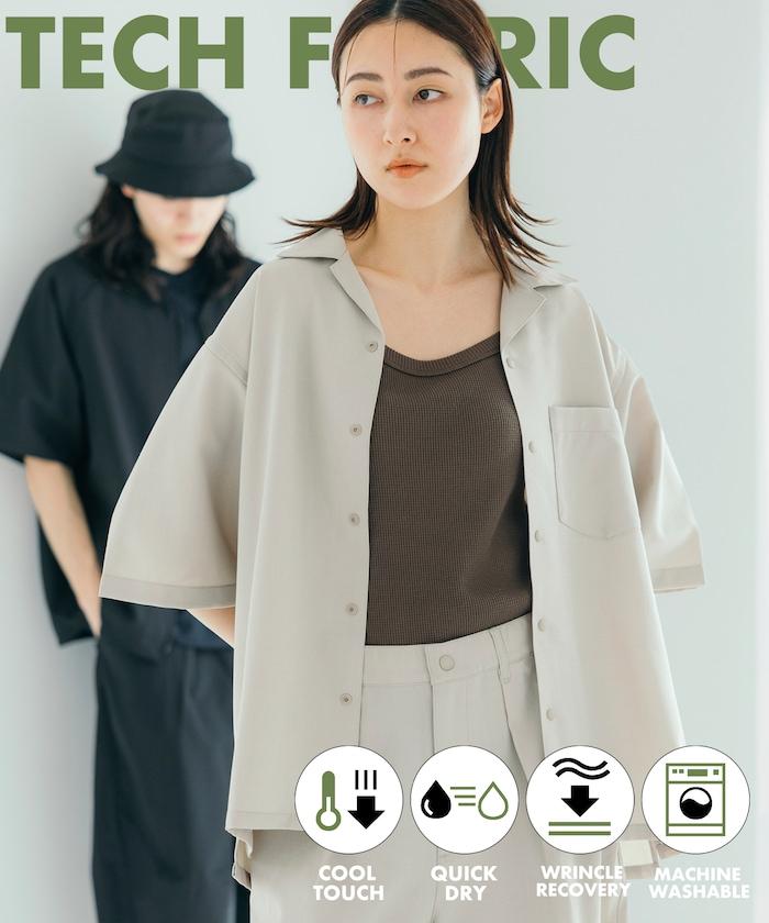 速乾材料 舒適版型 開領襯衫 短袖 亞麻風