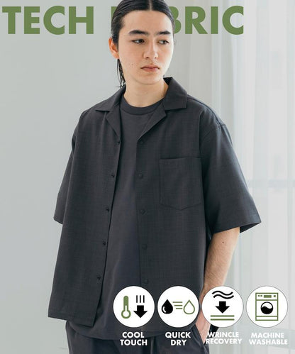 速乾材料 舒適版型 開領襯衫 短袖 亞麻風