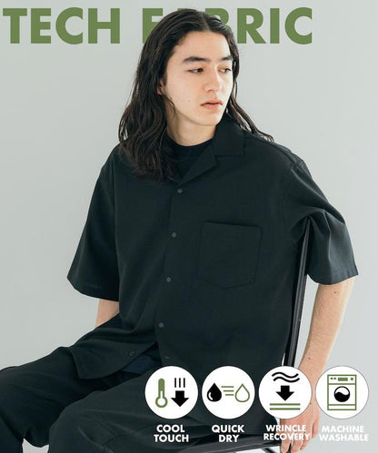 速乾材料 舒適版型 開領襯衫 短袖 亞麻風